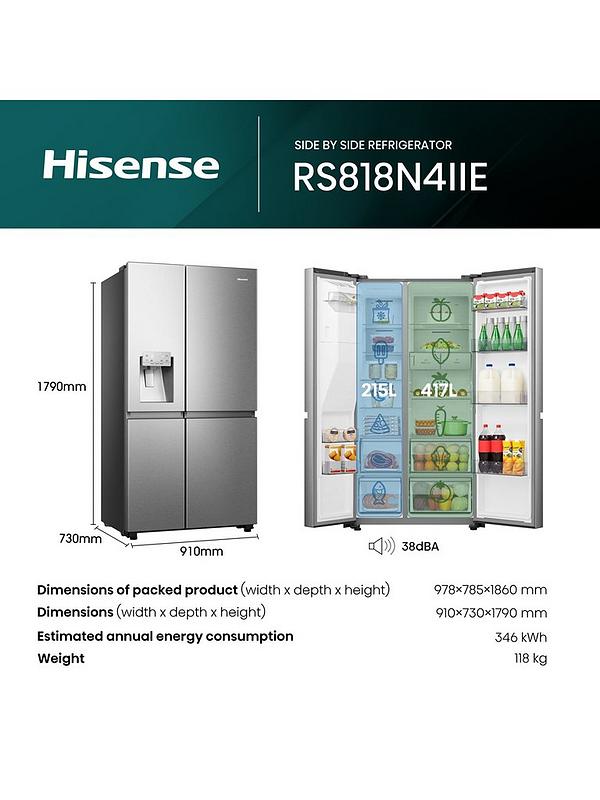 Hisense RS818N4IIE Pureflat Infinite series, 90cm Wide Side by Side, American Fridge Freezer - Stainless Steel - Image 6